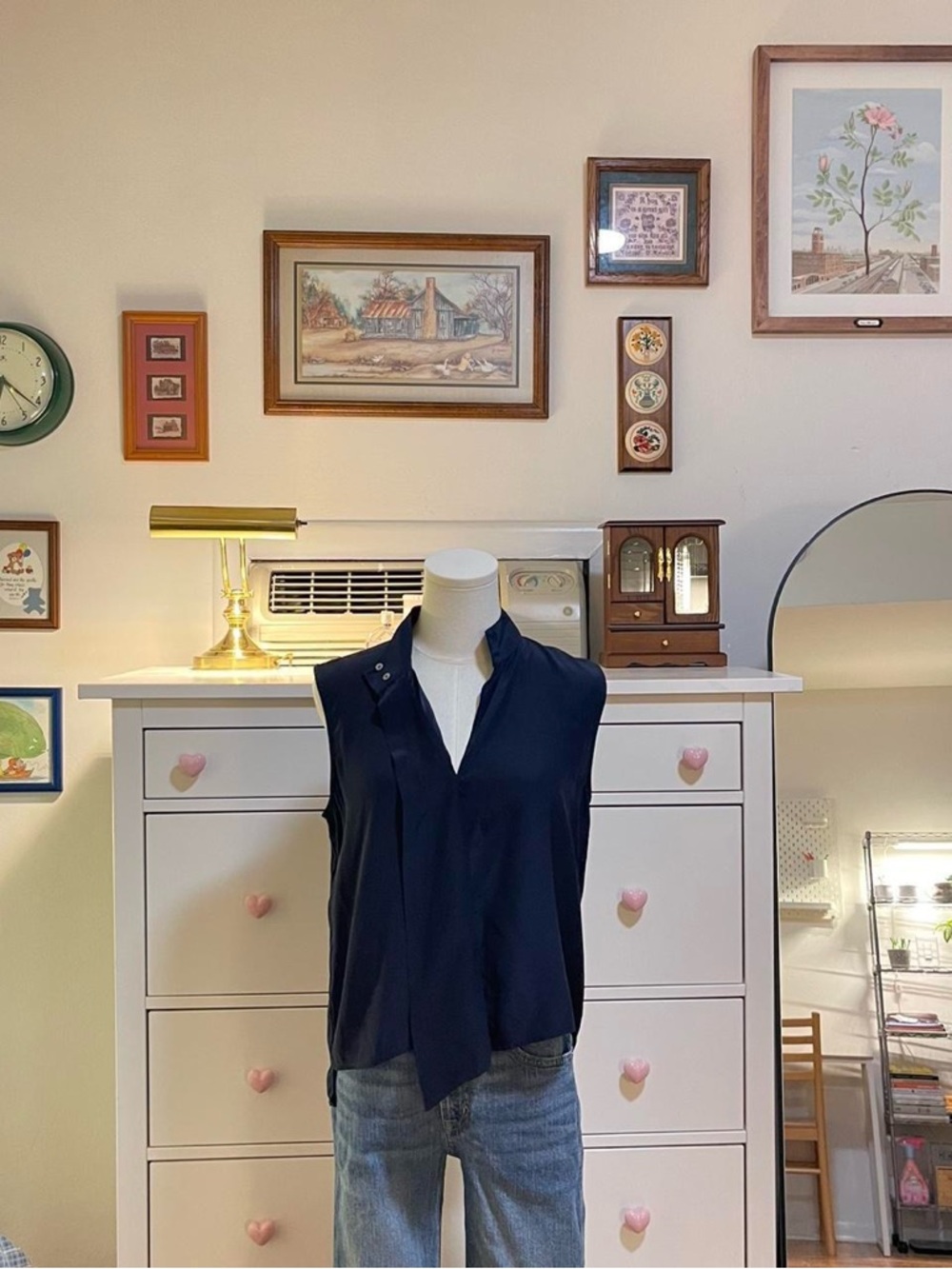 Frame Silk Navy Sleeveless Blouse